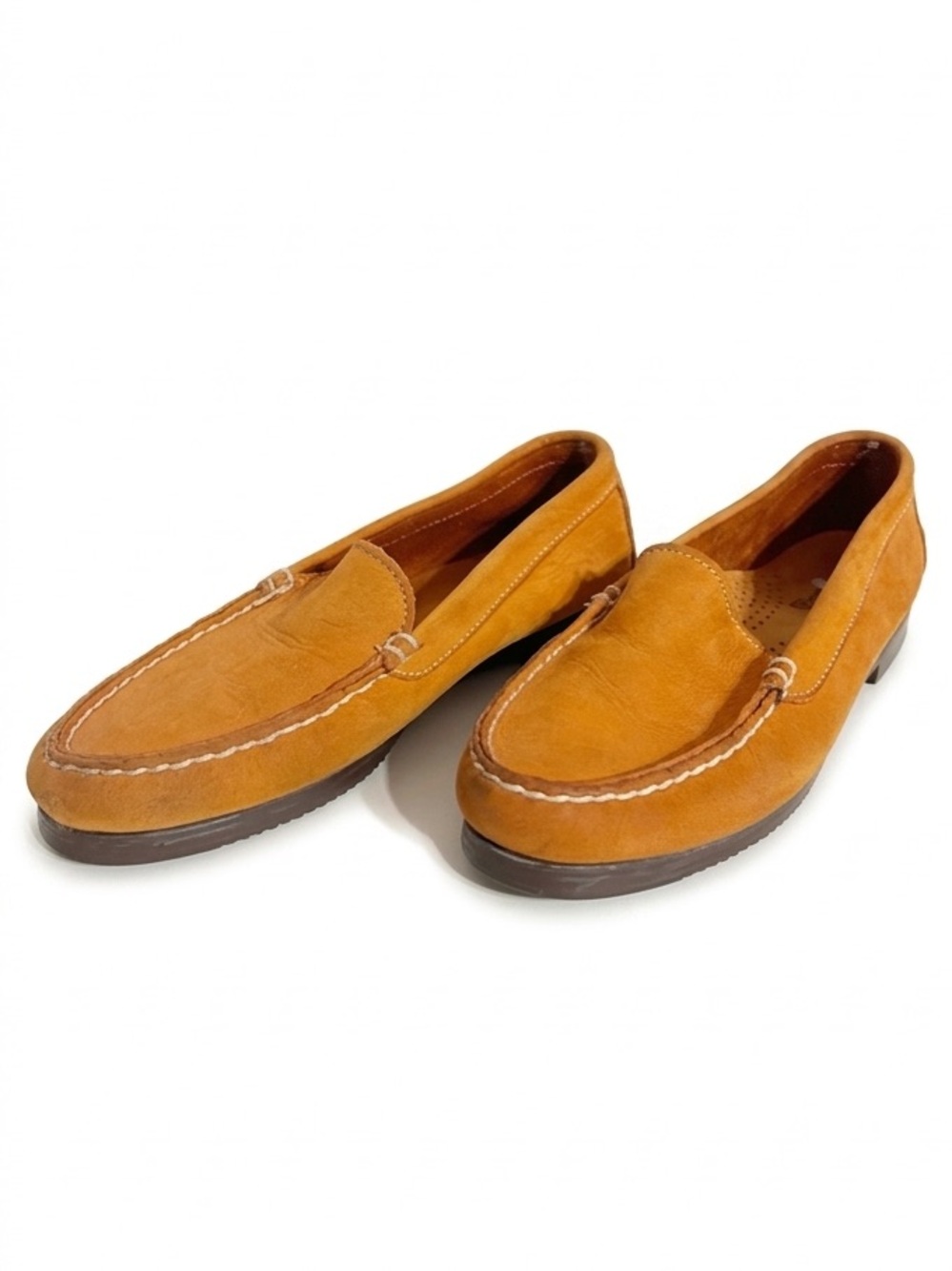 Vintage Dexter Orange Suede Loafers Stacked Heel Women’s Size 6M Made In USA